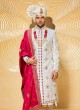 Art Silk Wedding Anarkali Sherwani In White Color